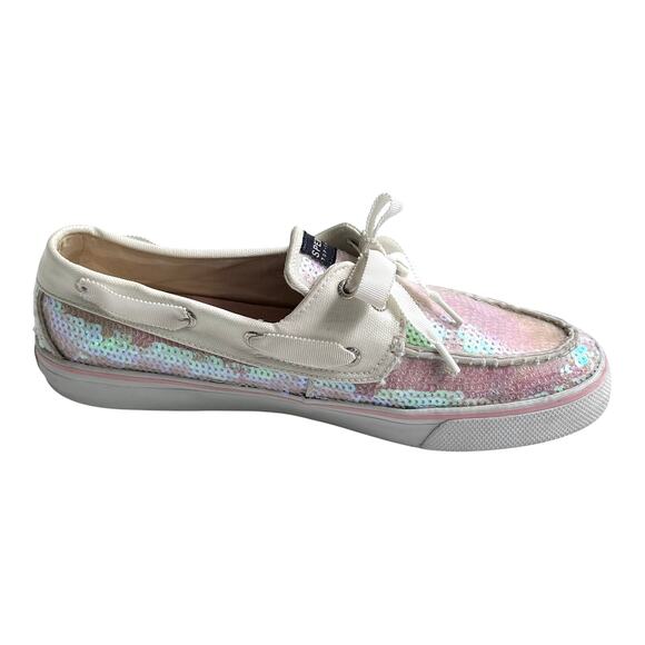 Pre Loved Sperry Top-Sider Bahama BOAT SHOES Women's 9.5M Sequin Iridescent Pink - Picture 9 of 9